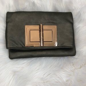 Bamboo Metal Detail Metallic Charcoal Large Clutch